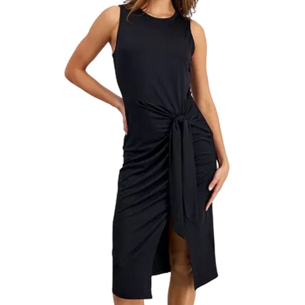 NWT BAR III Black‎ Sleeveless Petite Small Tie-Front Asymmetrical Hem Midi Dress
